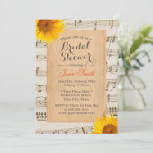 Sonnenblumen und Musikblatt Vintages Brautparty Einladung (Stehend Vorderseite)