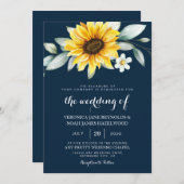 Sonnenblumen und Navy Blue Geometric Rustic Einladung (Vorne/Hinten)