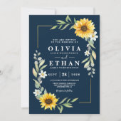 Sonnenblumen und Navy Blue Geometric Rustic Einladung (Vorderseite)