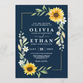 Sonnenblumen und Navy Blue Geometric Rustic Einladung