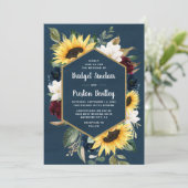 Sonnenblumen und Navy Blue Watercolor Rustikale Ho Einladung (Stehend Vorderseite)