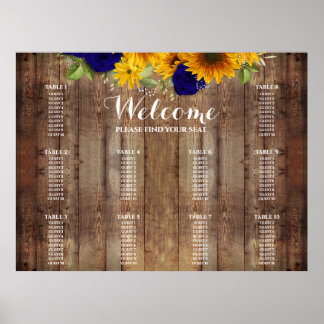 Sonnenblumen und Navy-Rose Hochzeitsstift Poster