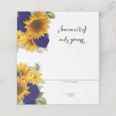 Sonnenblumen und Navy Rose Rustikal Platzkarte (Außenseite Aufgefaltet)