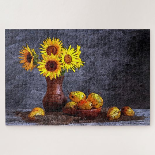 Sonnenblumen und Obst Stillleben Puzzle (Horizontal)