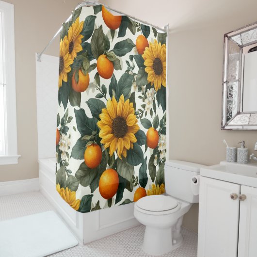 Sonnenblumen und Orangen Herbstdesign Duschvorhang (Beispiel)