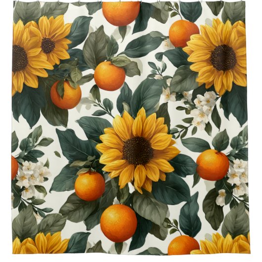Sonnenblumen und Orangen Herbstdesign Duschvorhang (Vorderseite)
