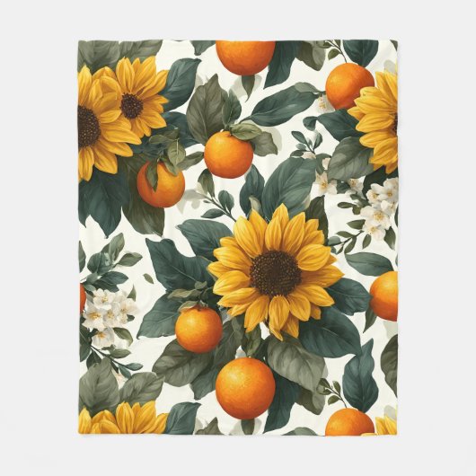 Sonnenblumen und Orangen Herbstdesign Fleecedecke (Vorderseite)