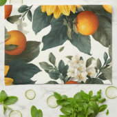 Sonnenblumen und Orangen Herbstdesign Geschirrtuch (Gefaltet)
