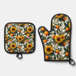 Sonnenblumen und Orangen Herbstdesign Ofenhandschuh & Topflappen-Set