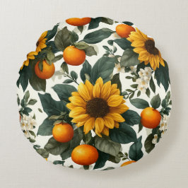 Sonnenblumen und Orangen Herbstdesign Rundes Kissen