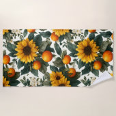 Sonnenblumen und Orangen Herbstdesign Strandtuch (Vorderseite)