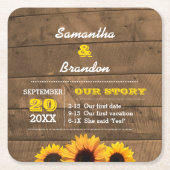 Sonnenblumen und Personalisierte Hochzeit aus rust Rechteckiger Pappuntersetzer (Vorderseite)