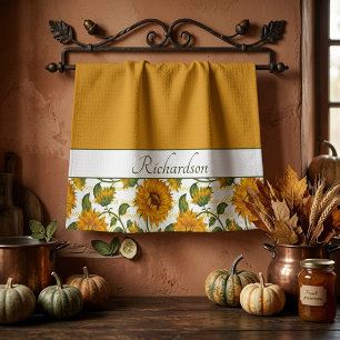 Sonnenblumen und personalisierter Text Geschirrtuch
