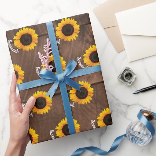 Sonnenblumen und Personalisiertes Barnwood Geschenkpapier (Schenken)