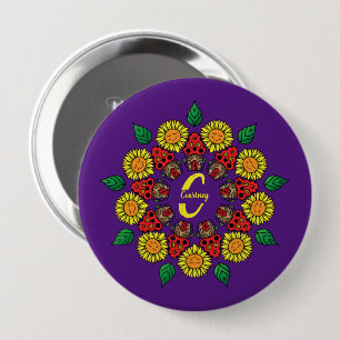 Sonnenblumen und Pilze Personalisiert Mandala Lila Button