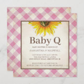 Sonnenblumen und Pink Gingham Baby Dusche Einladung (Vorne/Hinten)
