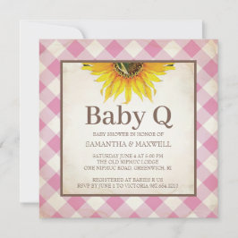 Sonnenblumen und Pink Gingham Baby Dusche Einladung