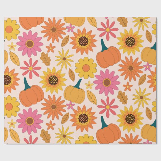 Sonnenblumen und Pumpkins Fall Pattern Geschenkpapier (Flach)