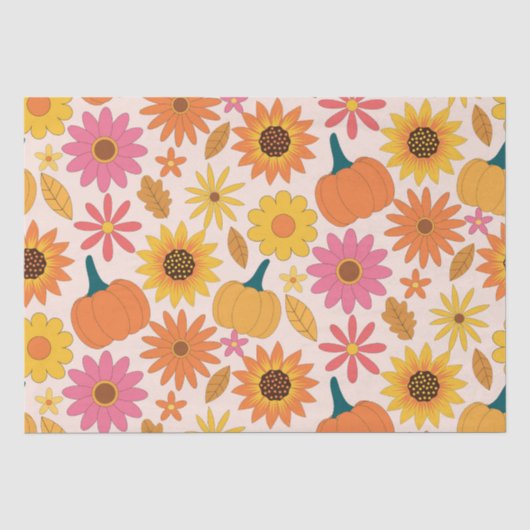 Sonnenblumen und Pumpkins Fall Pattern Seidenpapier (Vorderseite)