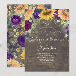 Sonnenblumen- und Purpurrosen-Hochzeitsjubiläum Einladung