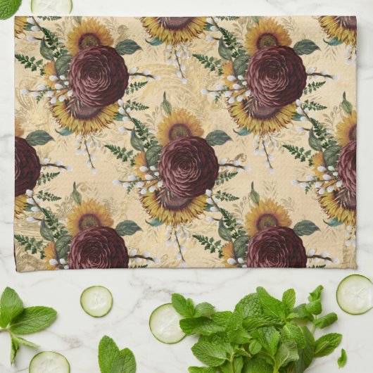 Sonnenblumen und Ranunculus Geschirrtuch (Gefaltet)