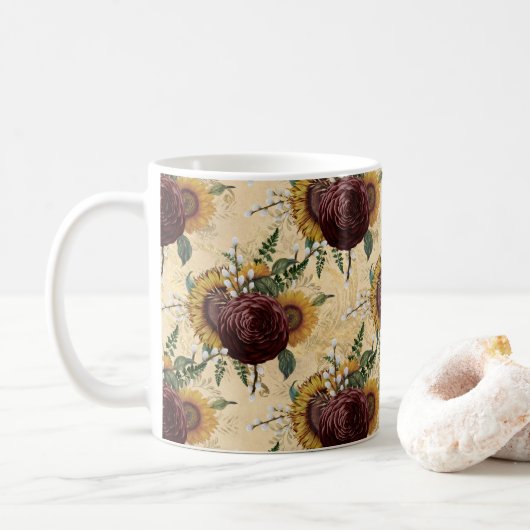 Sonnenblumen und Ranunculus Kaffeetasse (Mit Donut)