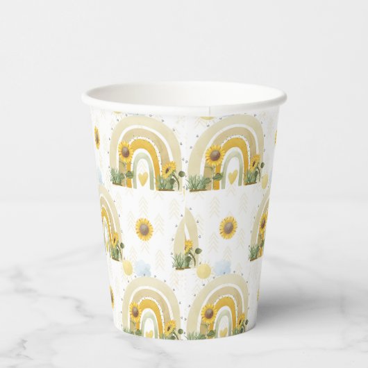 Sonnenblumen und Regenbogen Pappbecher (Rechts)