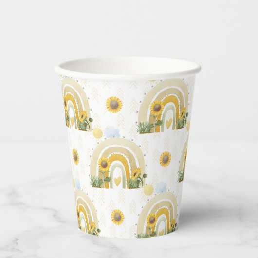 Sonnenblumen und Regenbogen Pappbecher (Vorderseite)