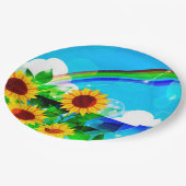 Sonnenblumen und Regenbogen Pappteller (Schrägansicht)