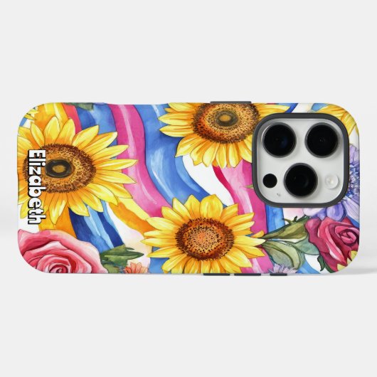 Sonnenblumen und Regenbogenwellen Case-Mate iPhone Hülle (Rückseite (Horizontal))