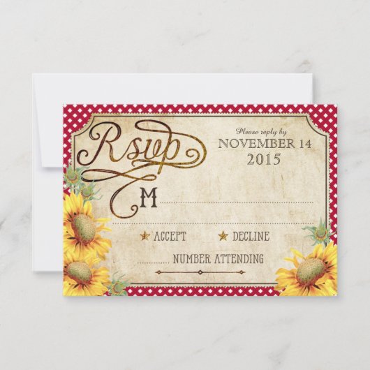 Sonnenblumen und Rooster Country Picinic RSVP Card (Vorderseite)