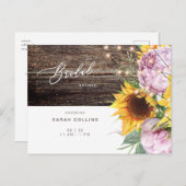 Sonnenblumen und rosa Blütenblume Rustikales Braut Postkarte (Vorne/Hinten)