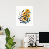 Sonnenblumen und Rose Aquarell Bouquet Malerei Poster (Heimbüro)