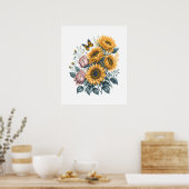 Sonnenblumen und Rose Aquarell Bouquet Malerei Poster (Küche)