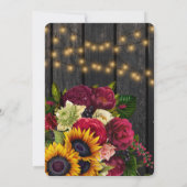 Sonnenblumen und Rose bordeauxrote rustikale Hochz Einladung (Rückseite)