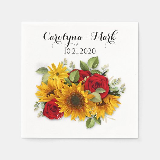Sonnenblumen und Rose Botanische Hochzeit Napkins Serviette (Vorderseite)