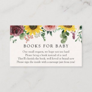 Sonnenblumen und Rose Bücher für Babybettkarte Begleitkarte