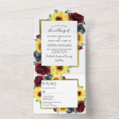 Sonnenblumen und Rose Burgund Navy Blue Wedding All In One Einladung (Innen Boden)