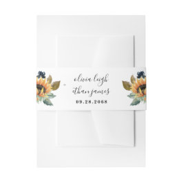 Sonnenblumen und Rose Burgund Red Navy Blue Weddin Einladungsbanderole