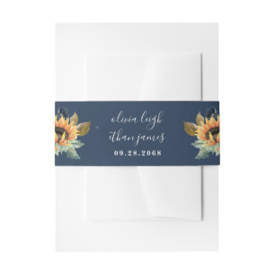 Sonnenblumen und Rose Burgund Red Navy Blue Weddin Einladungsbanderole