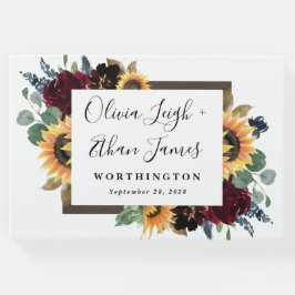 Sonnenblumen und Rose Burgund Red Navy Blue Weddin Gästebuch