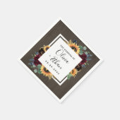 Sonnenblumen und Rose Burgund Red Navy Blue Weddin Serviette (Ecke)