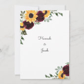 Sonnenblumen und Rose Burgund Red Wedding Einladung (Rückseite)