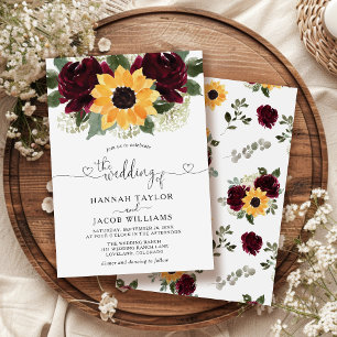 Sonnenblumen und Rose Burgund Red Wedding Einladung