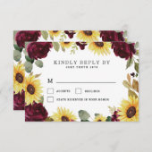 Sonnenblumen und Rose Burgund Rot Rustikale Hochze RSVP Karte (Vorne/Hinten)