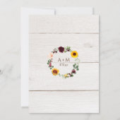 Sonnenblumen und Rose Burgund Rote Hochzeit im Her Einladung (Rückseite)