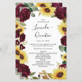 Sonnenblumen und Rose Burgund Rote Hochzeitsprogra (Vorne/Hinten)