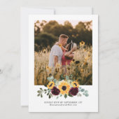 Sonnenblumen und Rose Burgund Rotes Foto Hochzeit Einladung (Rückseite)