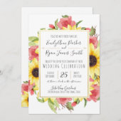 Sonnenblumen und Rose Goldrahmen Hochzeit Einladung (Vorne/Hinten)