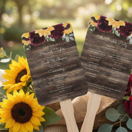 Sonnenblumen und Rose Hochzeitsprogramm für rustik Fächer